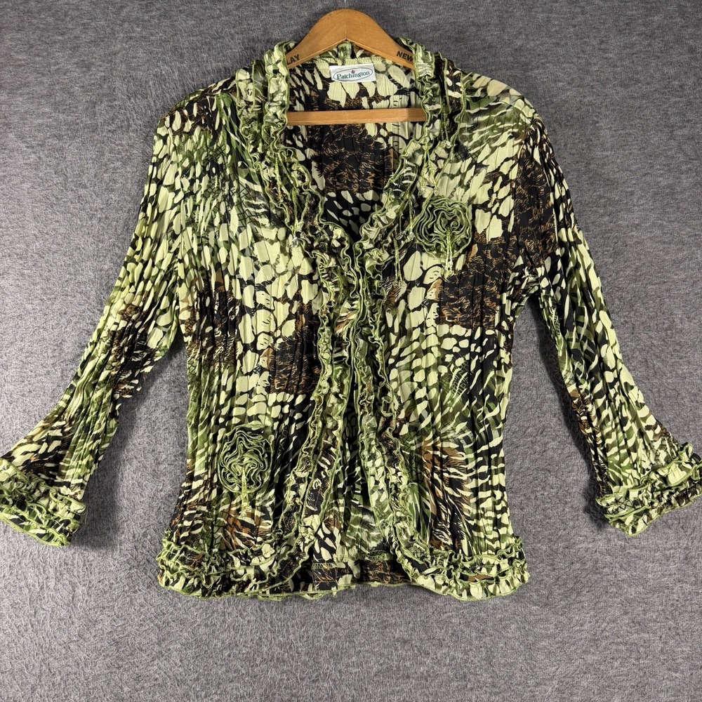 Patchington Womens Krinkle Semi Sheer Ruffle Button Up Blouse Ruffle Art To Wear